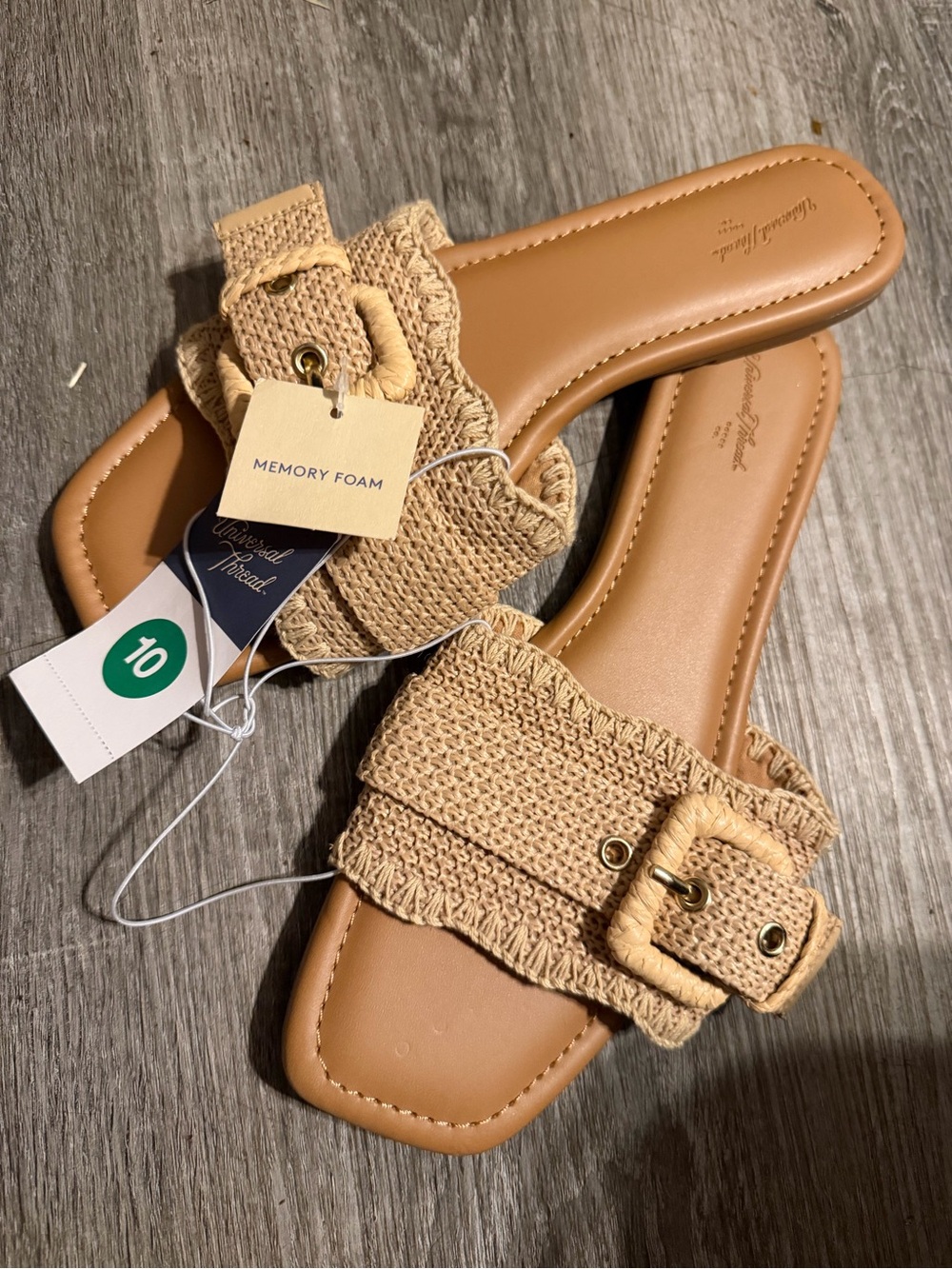 Universal Thread Tan Crochet Buckle Slide Sandals